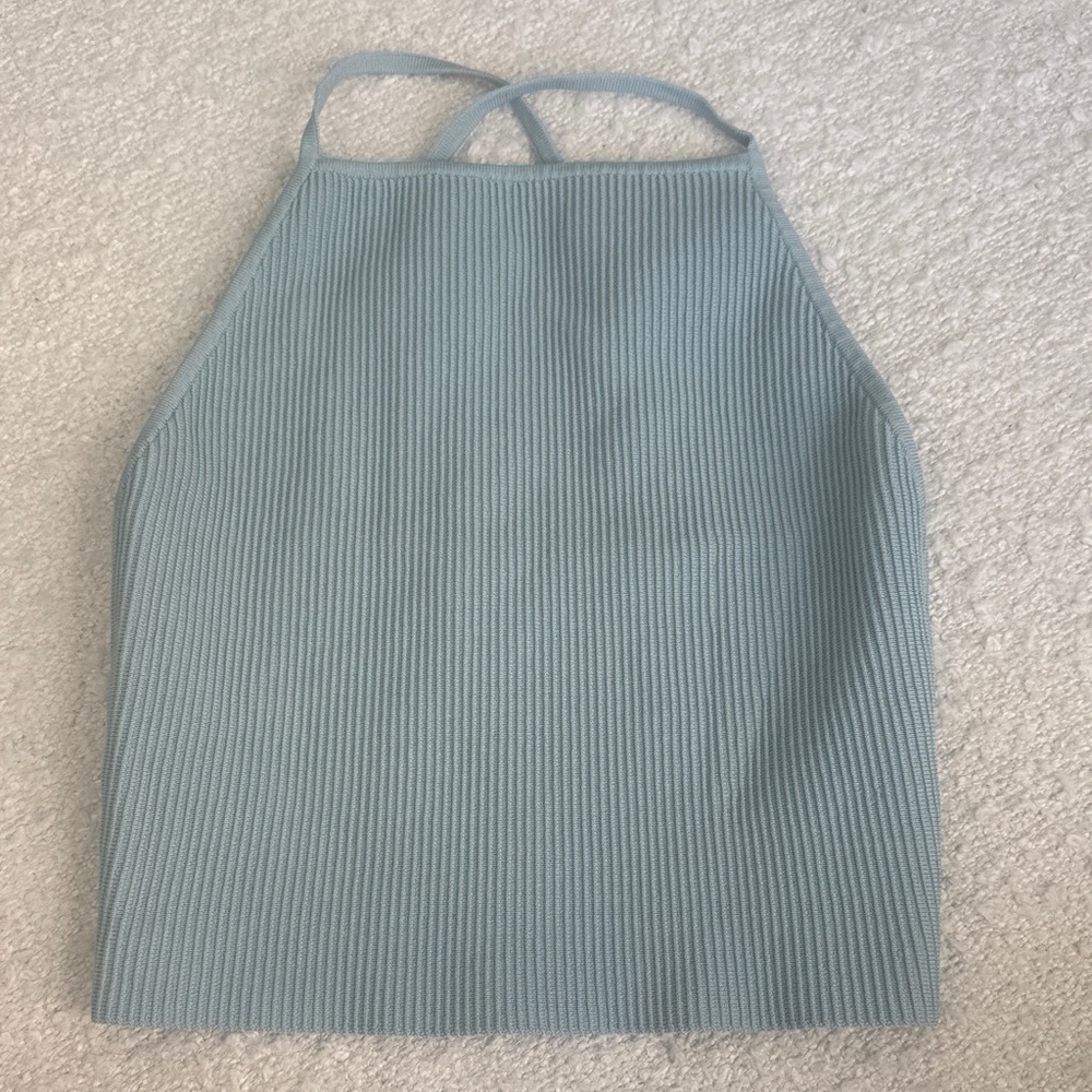Aritzia Ribbed High Neck Tank Top in Light Blue